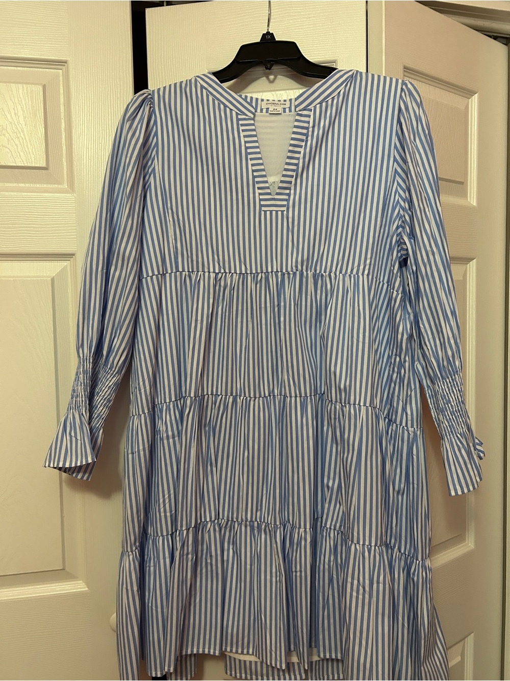 Chic Soul Blue & White Striped Tiered Tunic Dress NWOT 2xl